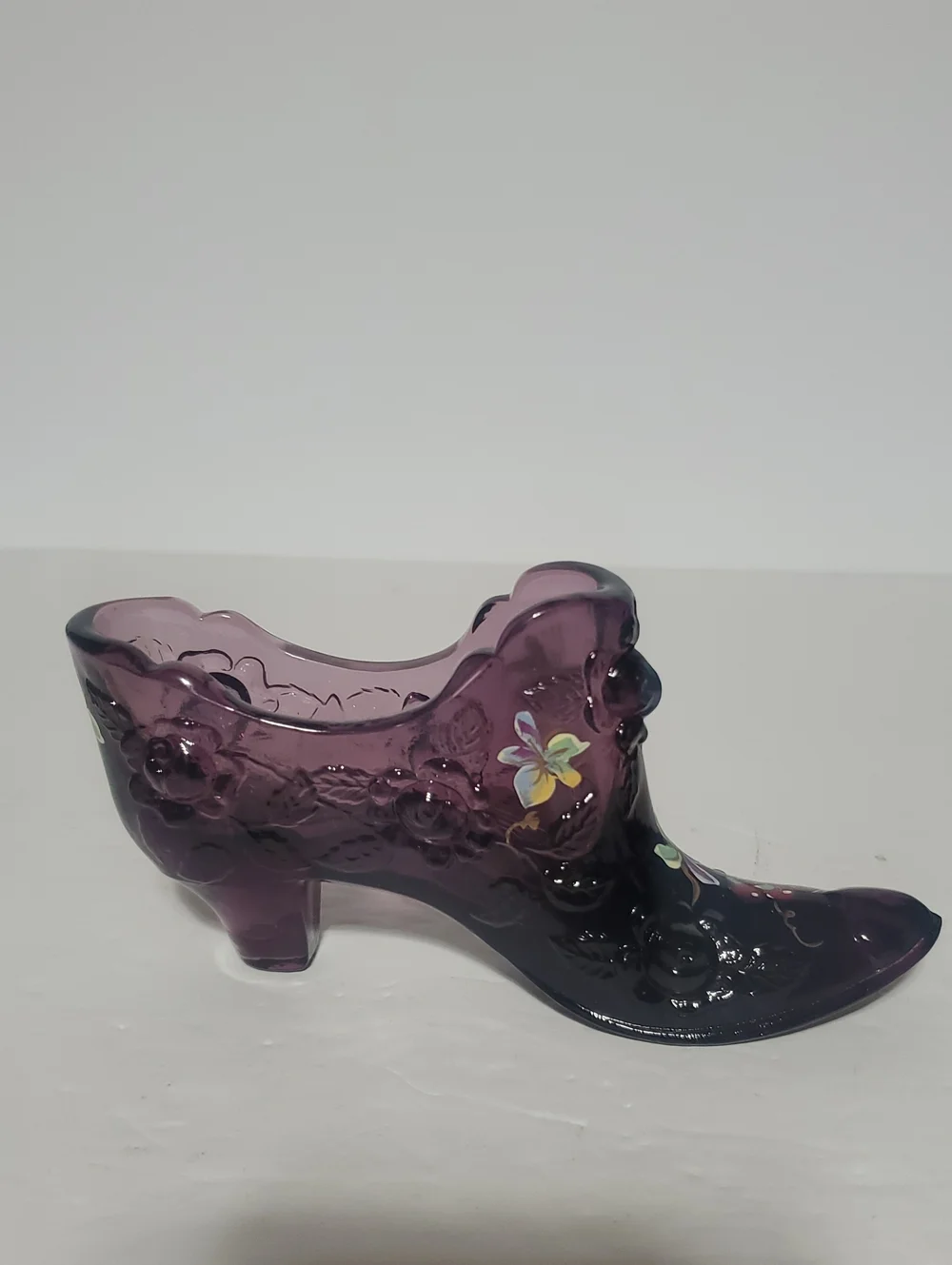 Vtg Fenton Amethyst Hand Painted Glass Slipper